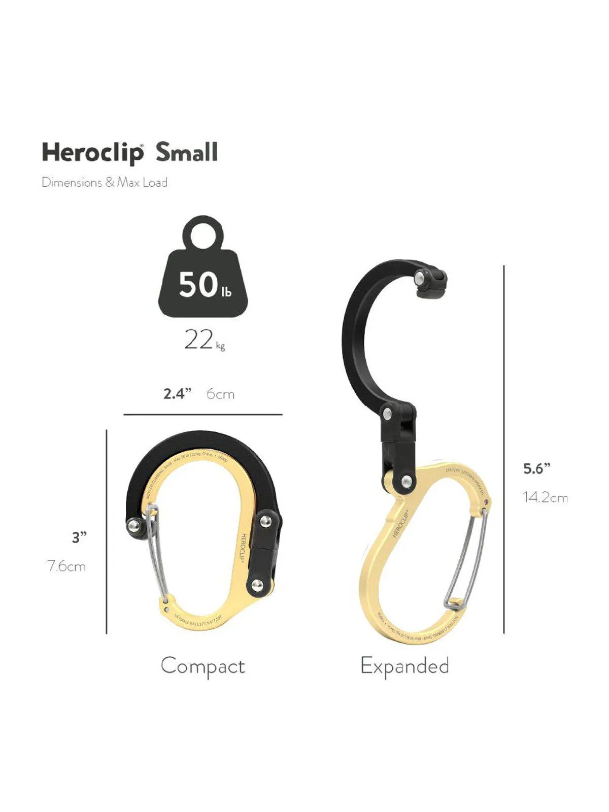 Heroclip Carabiner Small Gold Black