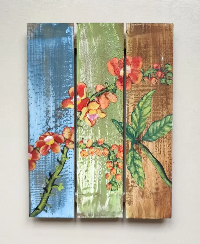 Home Decor: WALL HANGING DECOR: Beautiful Hand Painted Cannonball Flowers on Wooden panels.