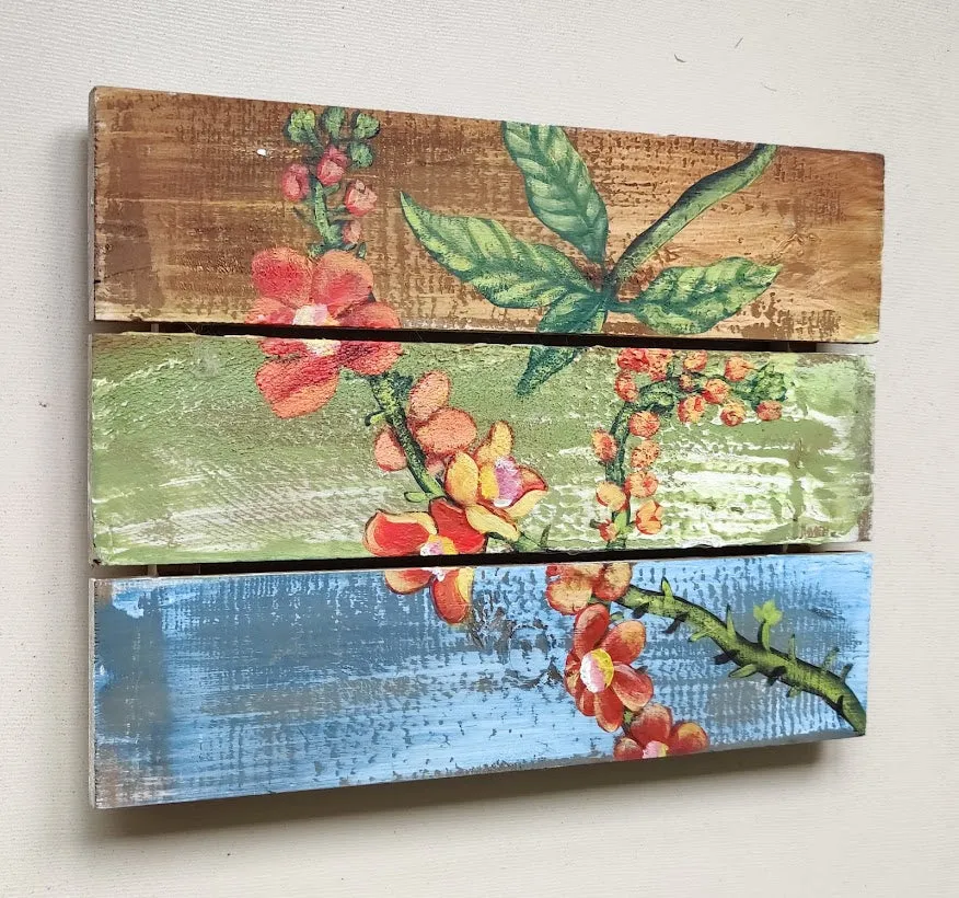 Home Decor: WALL HANGING DECOR: Beautiful Hand Painted Cannonball Flowers on Wooden panels.