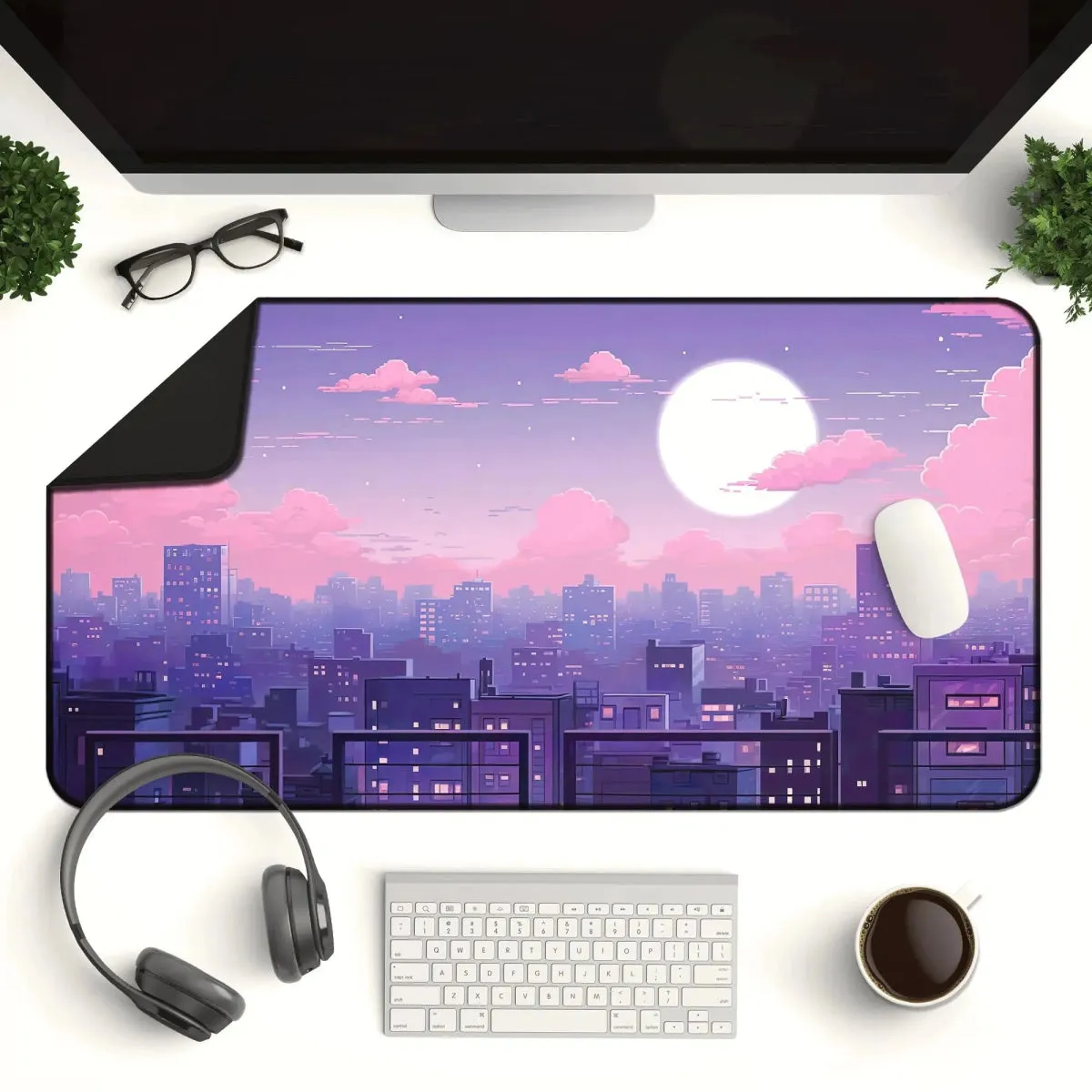 Kawaii Desk Mat – Lofi Vaporwave Pixel Art Anime Mouse Pad for Gaming & Work