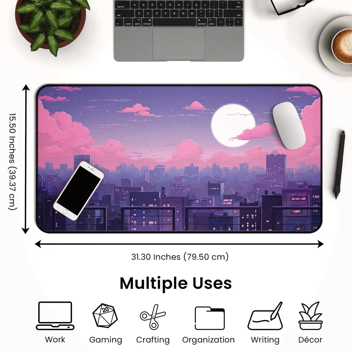 Kawaii Desk Mat – Lofi Vaporwave Pixel Art Anime Mouse Pad for Gaming & Work