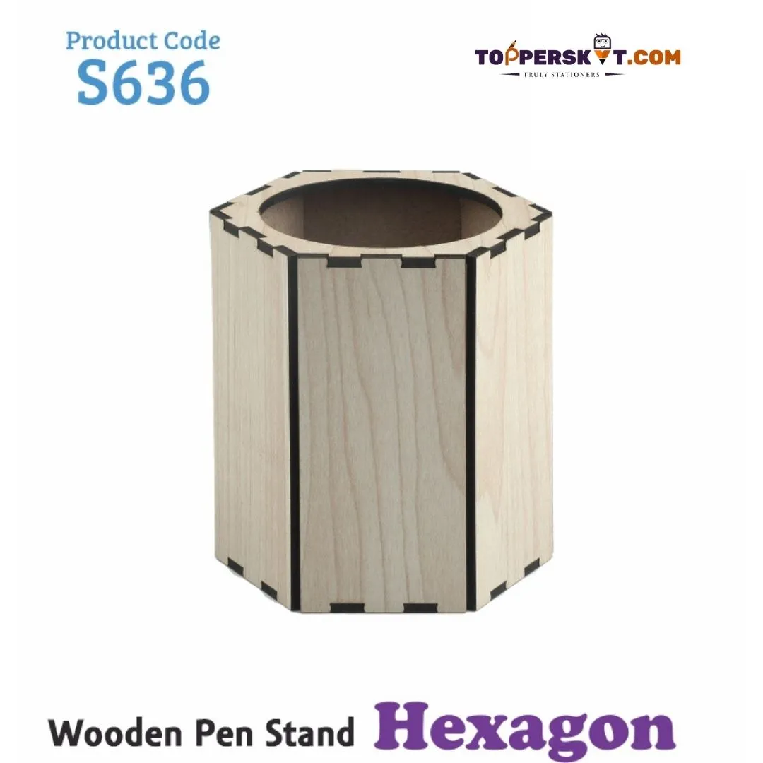 Khyati Hexagon Wooden Pen Stand ( Pack of 1 )