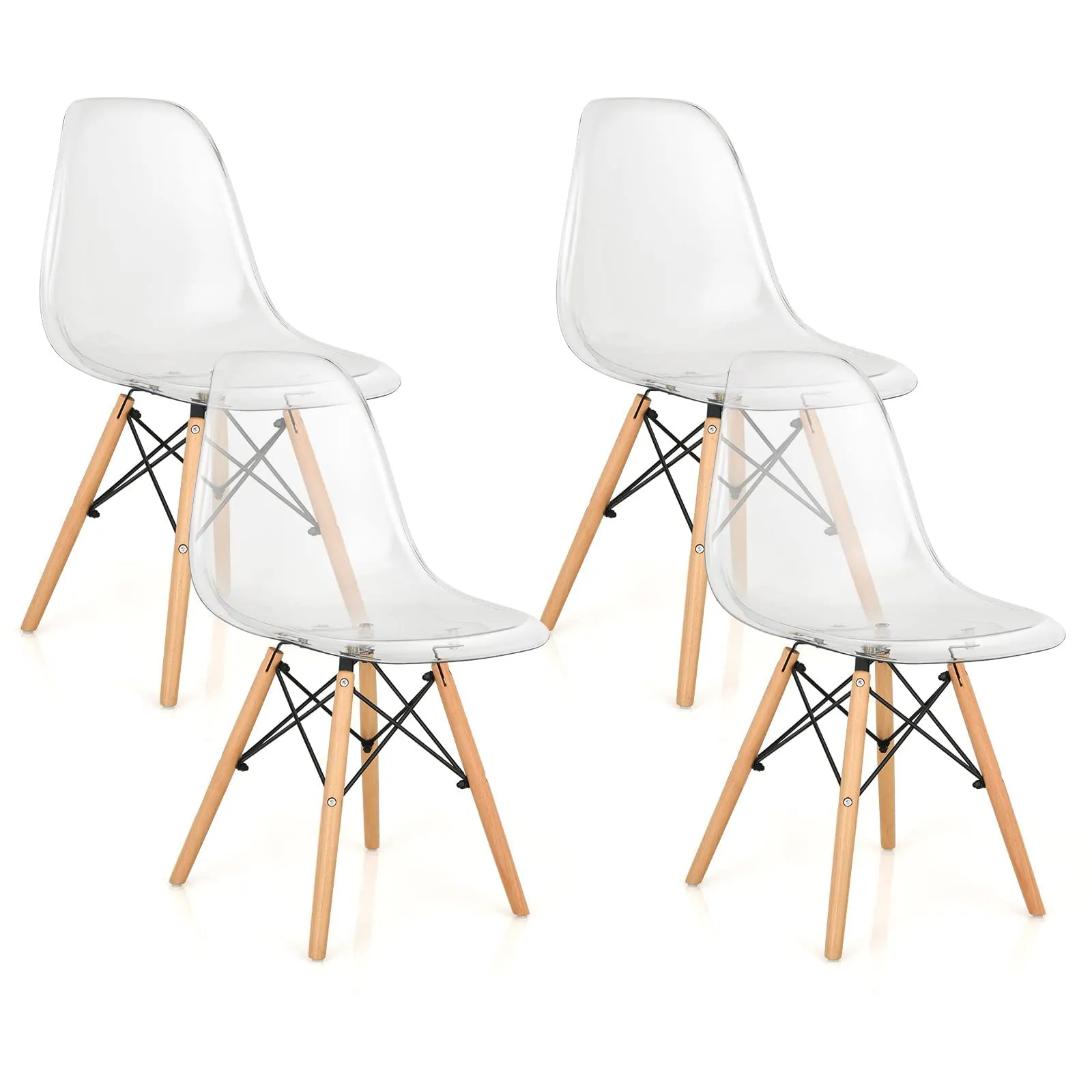 KOMFOTT Dining Chairs Set of 4, Clear Acrylic Dining Chairs with Beech Wood Legs