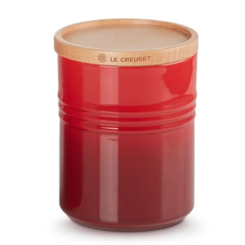 Le Creuset Stoneware Medium Storage Jar with Wooden Lid Cerise