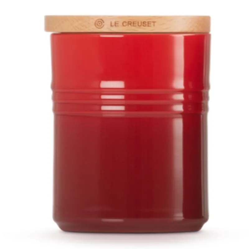 Le Creuset Stoneware Medium Storage Jar with Wooden Lid Cerise