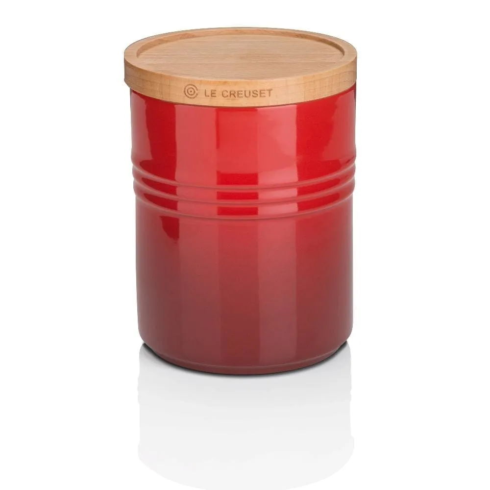 Le Creuset Stoneware Medium Storage Jar with Wooden Lid Cerise