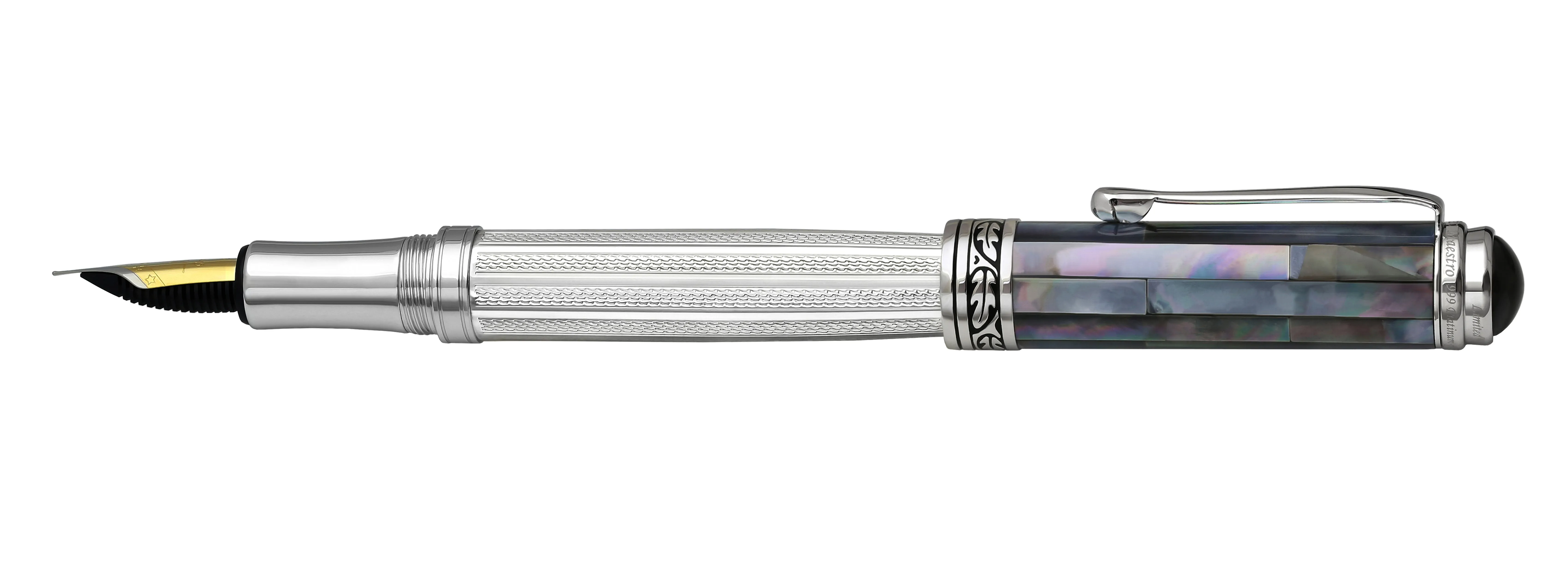 Maestro® 925 Sterling Silver Fountain Pen (Medium Nib) - Black Mother of Pearl Cap