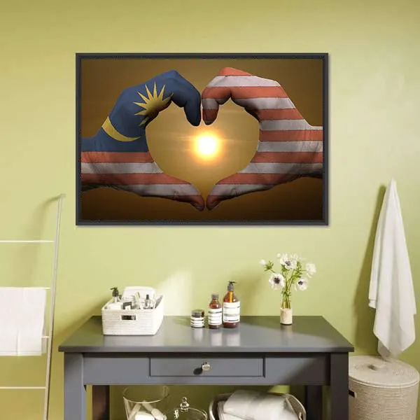 Malaysia Flag On Hands Canvas Wall Art