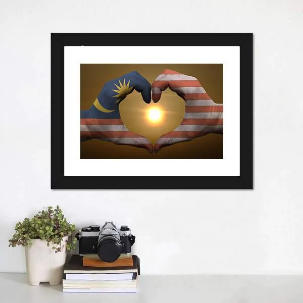 Malaysia Flag On Hands Canvas Wall Art