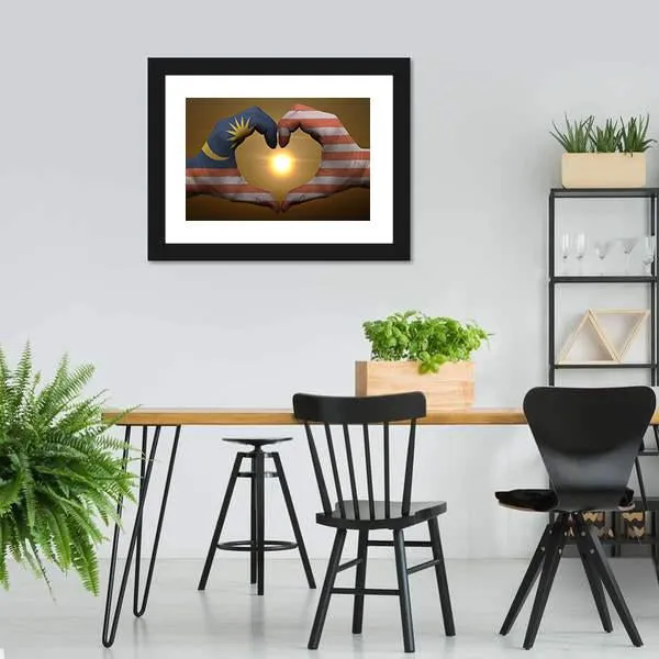 Malaysia Flag On Hands Canvas Wall Art