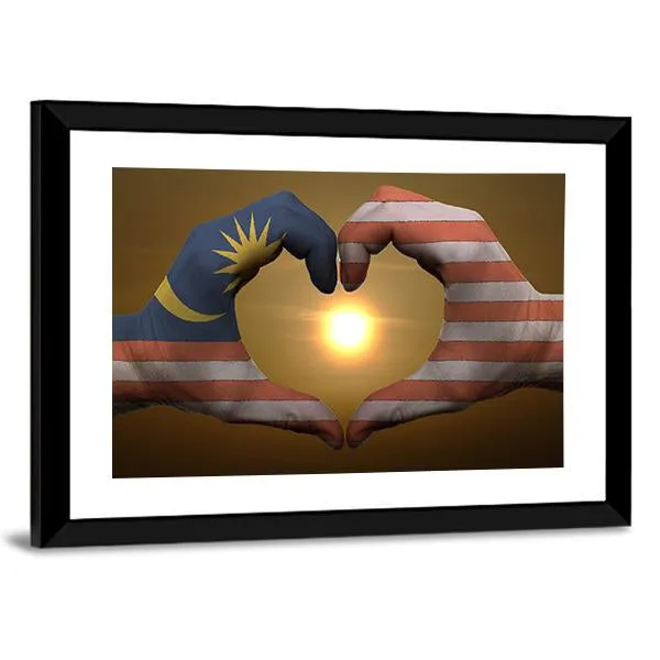 Malaysia Flag On Hands Canvas Wall Art