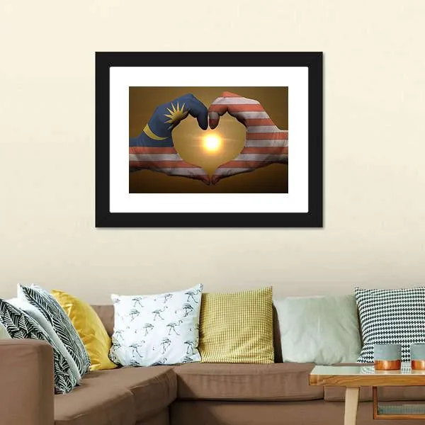 Malaysia Flag On Hands Canvas Wall Art