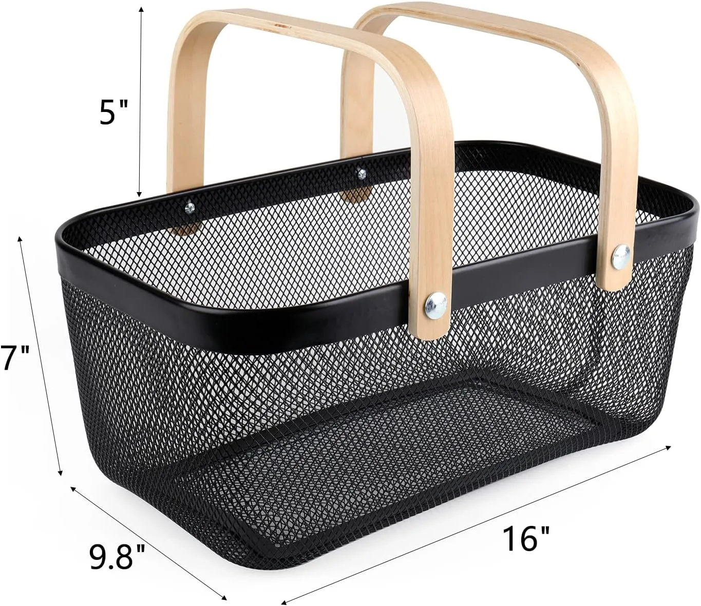 Mesh Harvest Basket with Handle, Multi-Functional Metal Wire Bin for Fruits, Vegetables, and Picnics