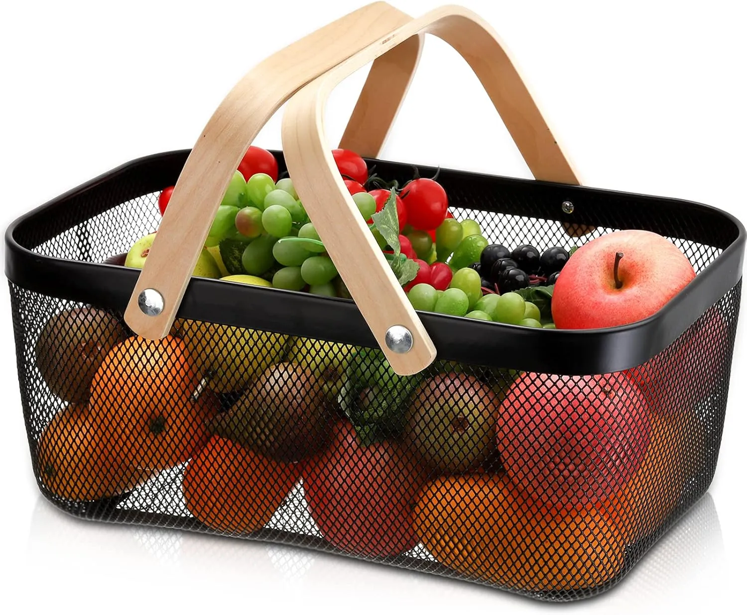 Mesh Harvest Basket with Handle, Multi-Functional Metal Wire Bin for Fruits, Vegetables, and Picnics