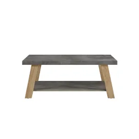 Modern Faux Stone & Wood Coffee Table with Storage Shelf