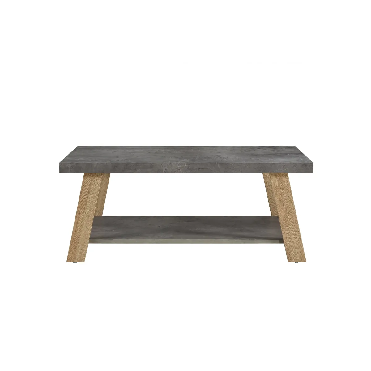 Modern Faux Stone & Wood Coffee Table with Storage Shelf