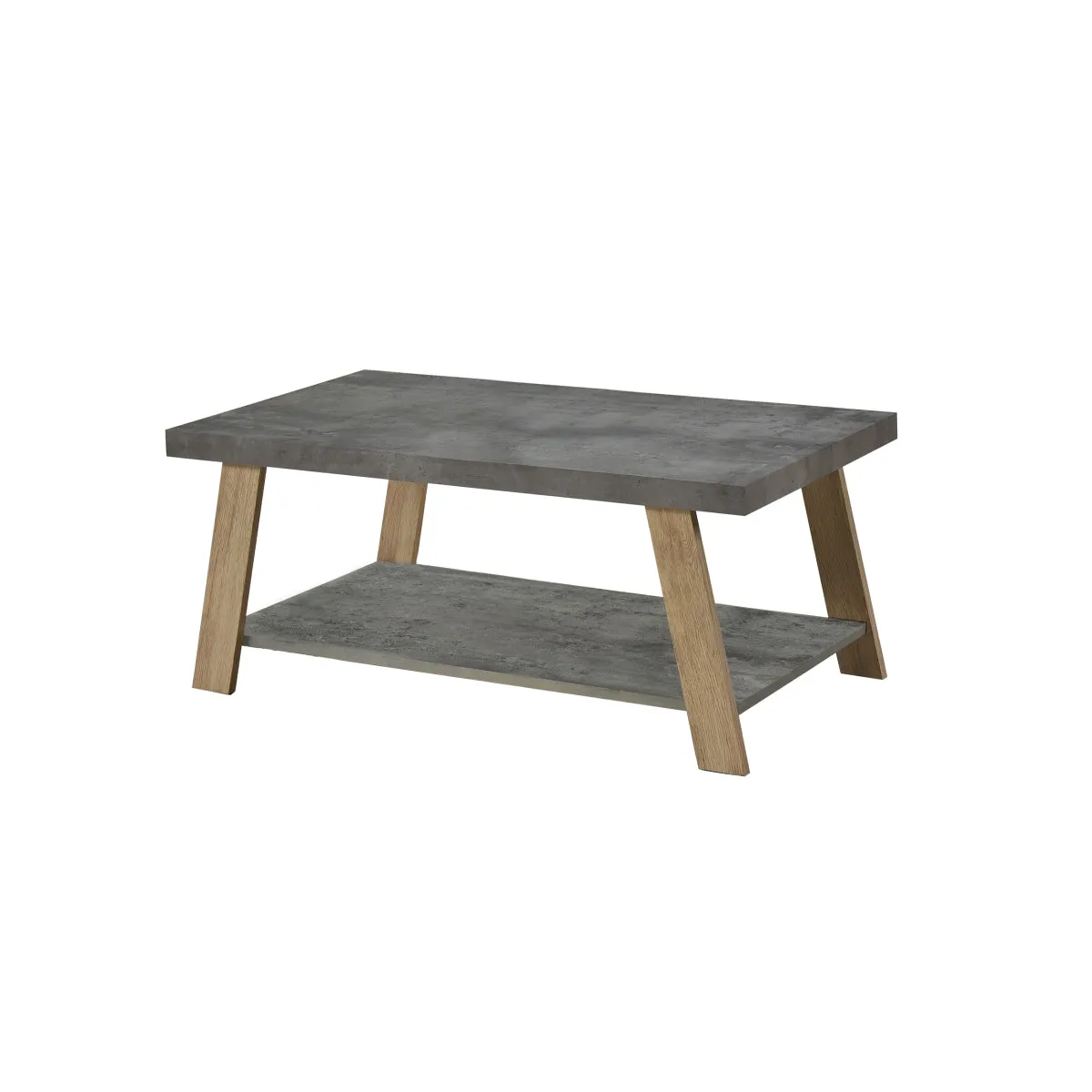 Modern Faux Stone & Wood Coffee Table with Storage Shelf