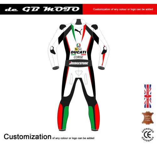 New DUCATI Corse 1 Piece Motorbike Racing Leather Suit CE Approved Armour