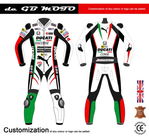 New DUCATI Corse 1 Piece Motorbike Racing Leather Suit CE Approved Armour