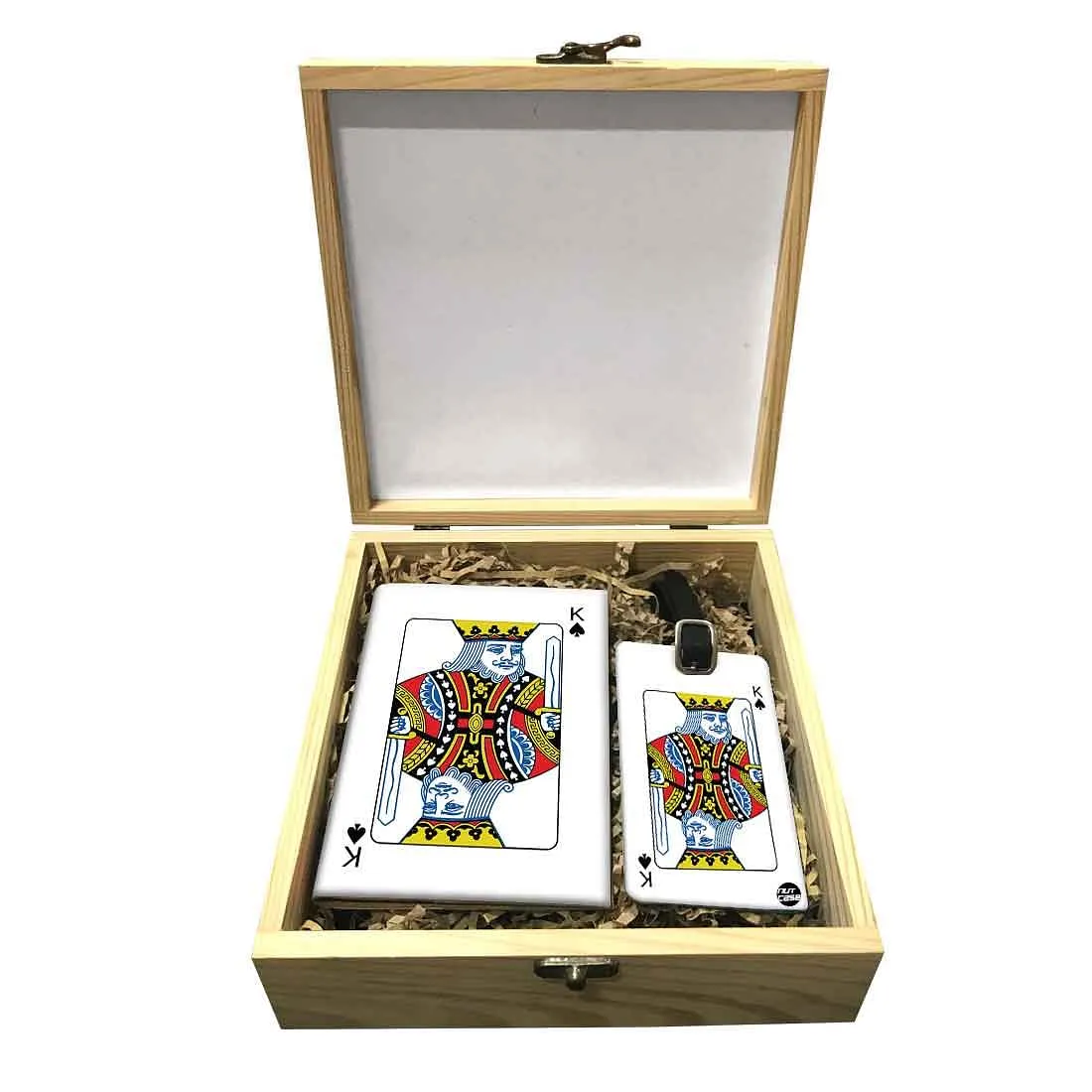 Passport Cover Luggage Tag Wooden Gift Box Set - King