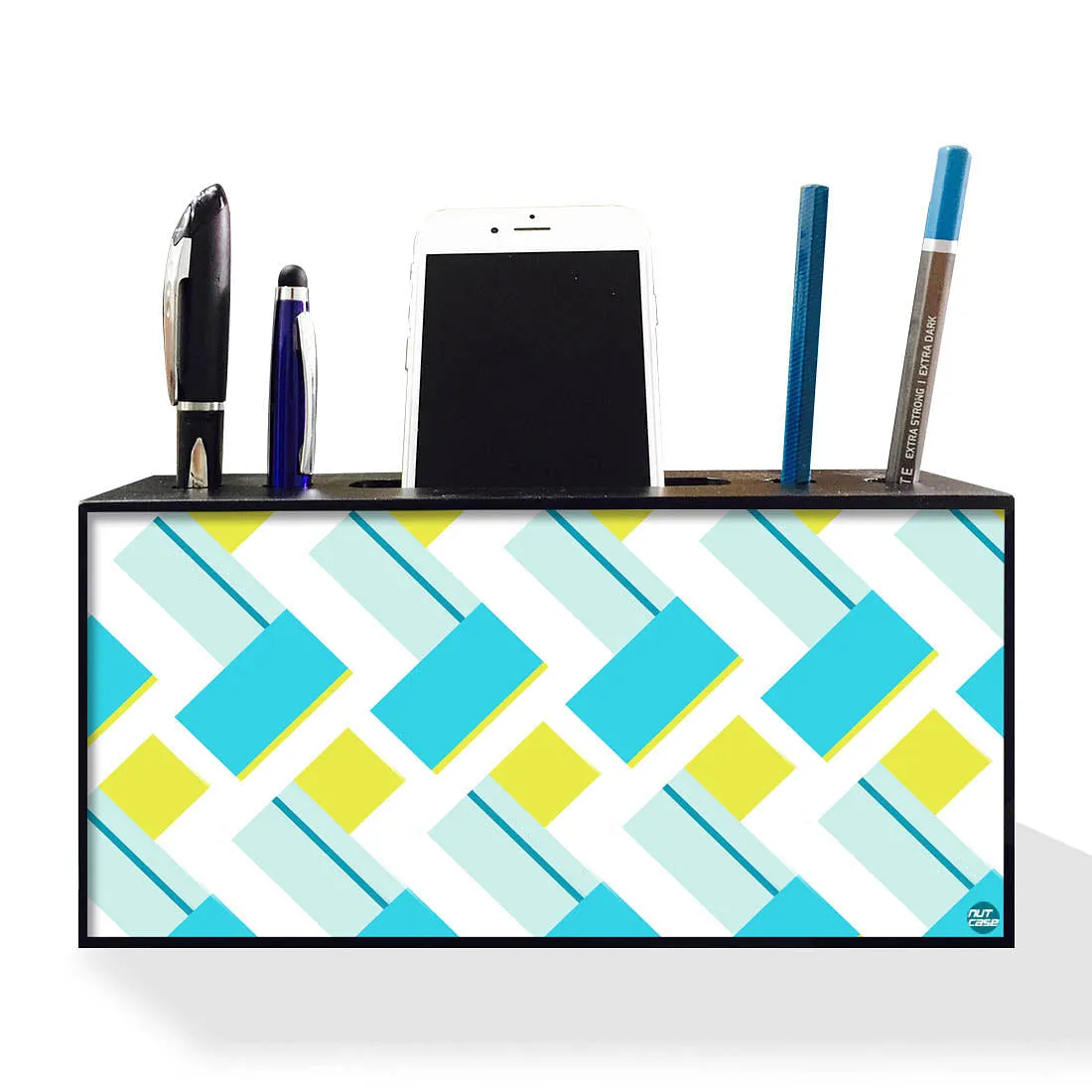 Pen Mobile Stand Holder Desk Organizer - Colrful Box Blue And Yellow