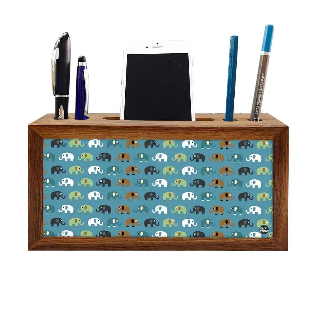 Pen Mobile Stand Holder Desk Organizer - Elephants Blue