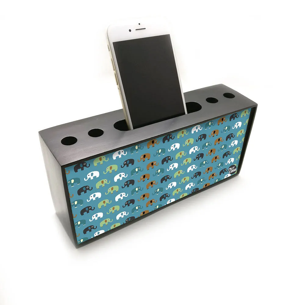 Pen Mobile Stand Holder Desk Organizer - Elephants Blue