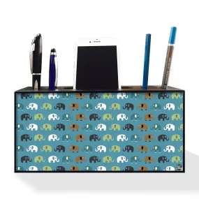 Pen Mobile Stand Holder Desk Organizer - Elephants Blue