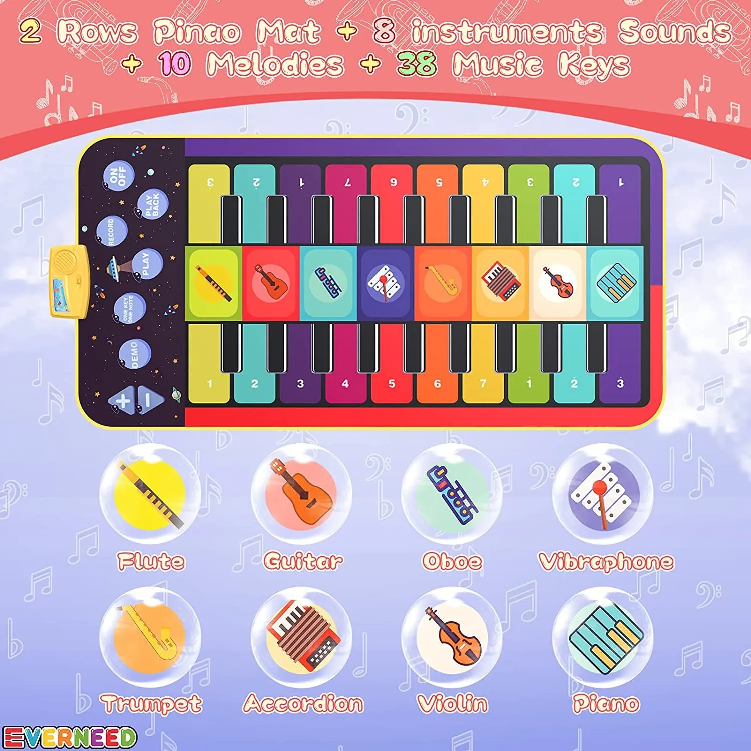 "Musical Magic Mat: the Perfect Christmas Gift for Little Music Prodigies! 55" Non-Slip Piano Mat for Toddlers, Cultivating Musical Talent from an Early Age (Suitable for 1-5 Year Olds)"