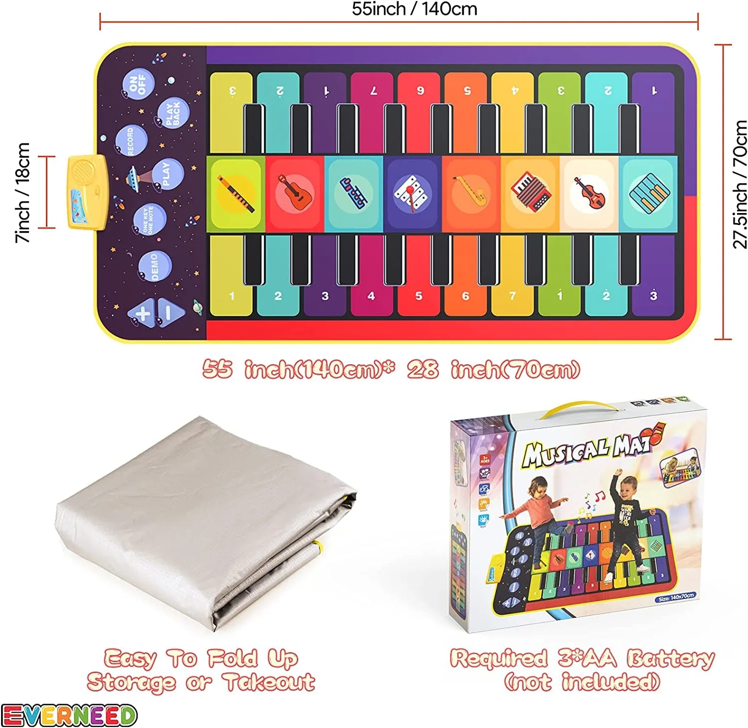 "Musical Magic Mat: the Perfect Christmas Gift for Little Music Prodigies! 55" Non-Slip Piano Mat for Toddlers, Cultivating Musical Talent from an Early Age (Suitable for 1-5 Year Olds)"