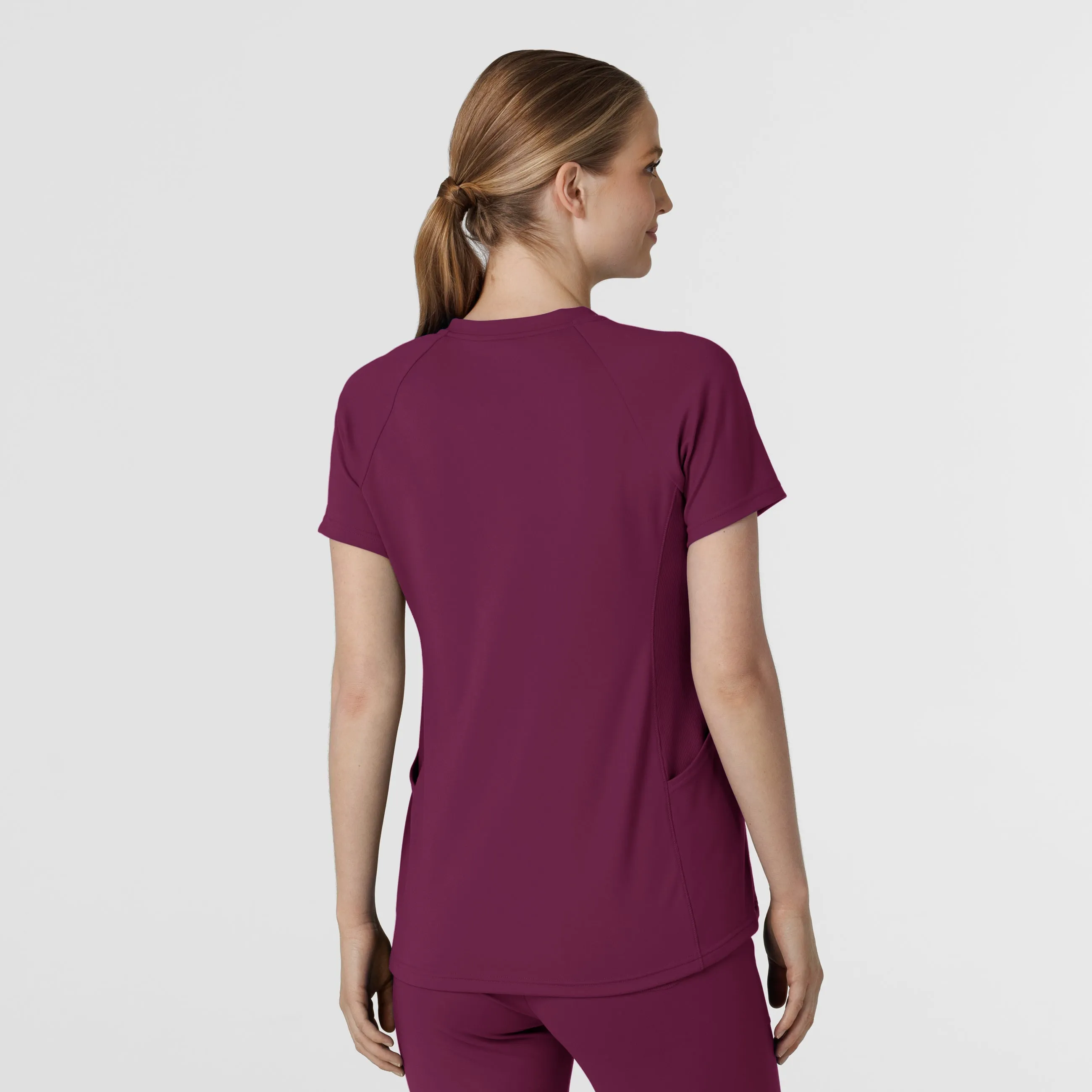 RENEW Knit Women's Flex-n-Reach V-Neck Raglan Scrub Top - Wine