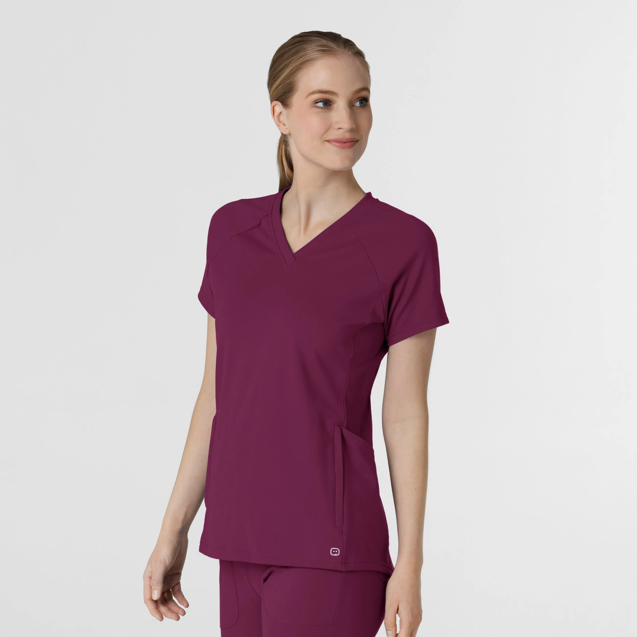 RENEW Knit Women's Flex-n-Reach V-Neck Raglan Scrub Top - Wine