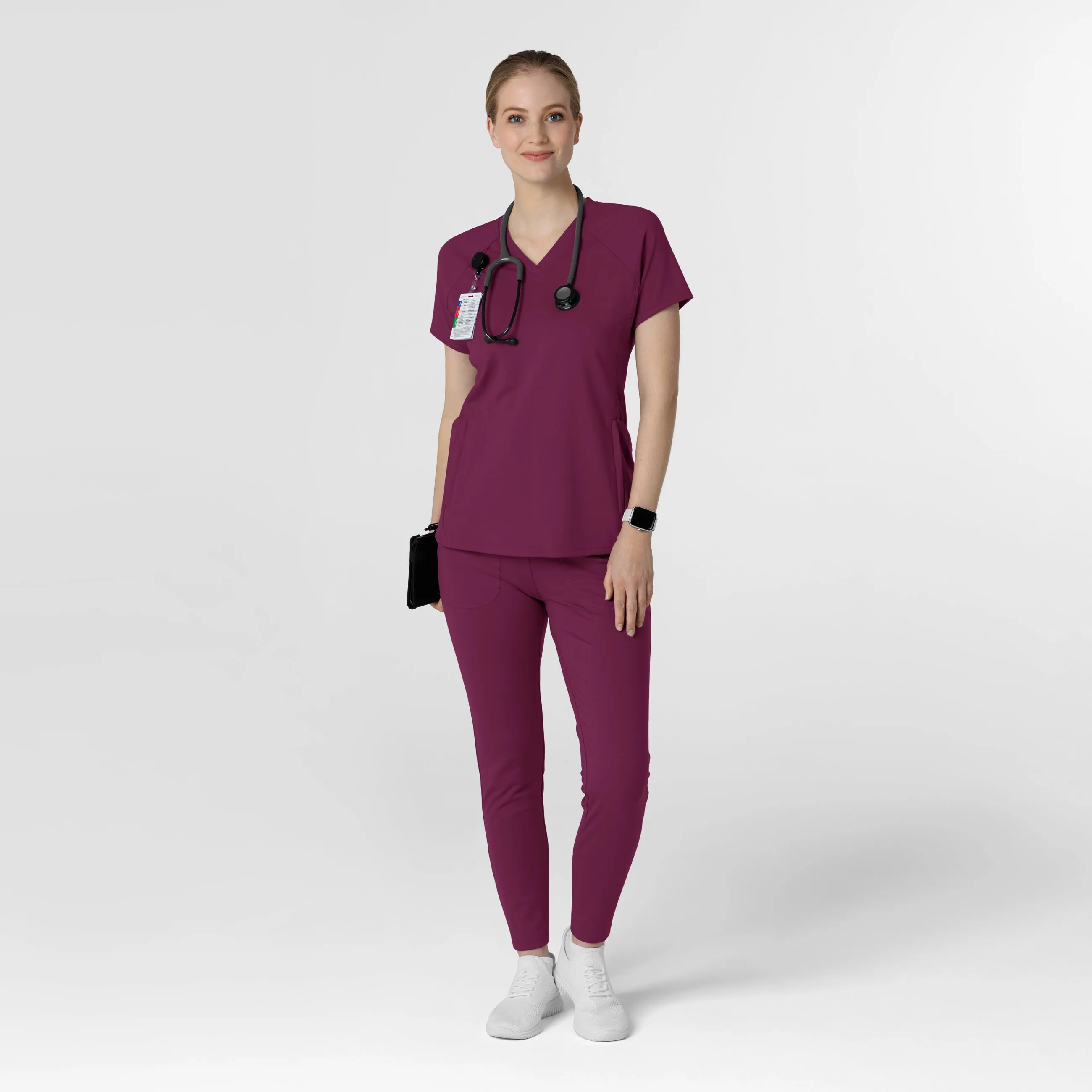 RENEW Knit Women's Flex-n-Reach V-Neck Raglan Scrub Top - Wine