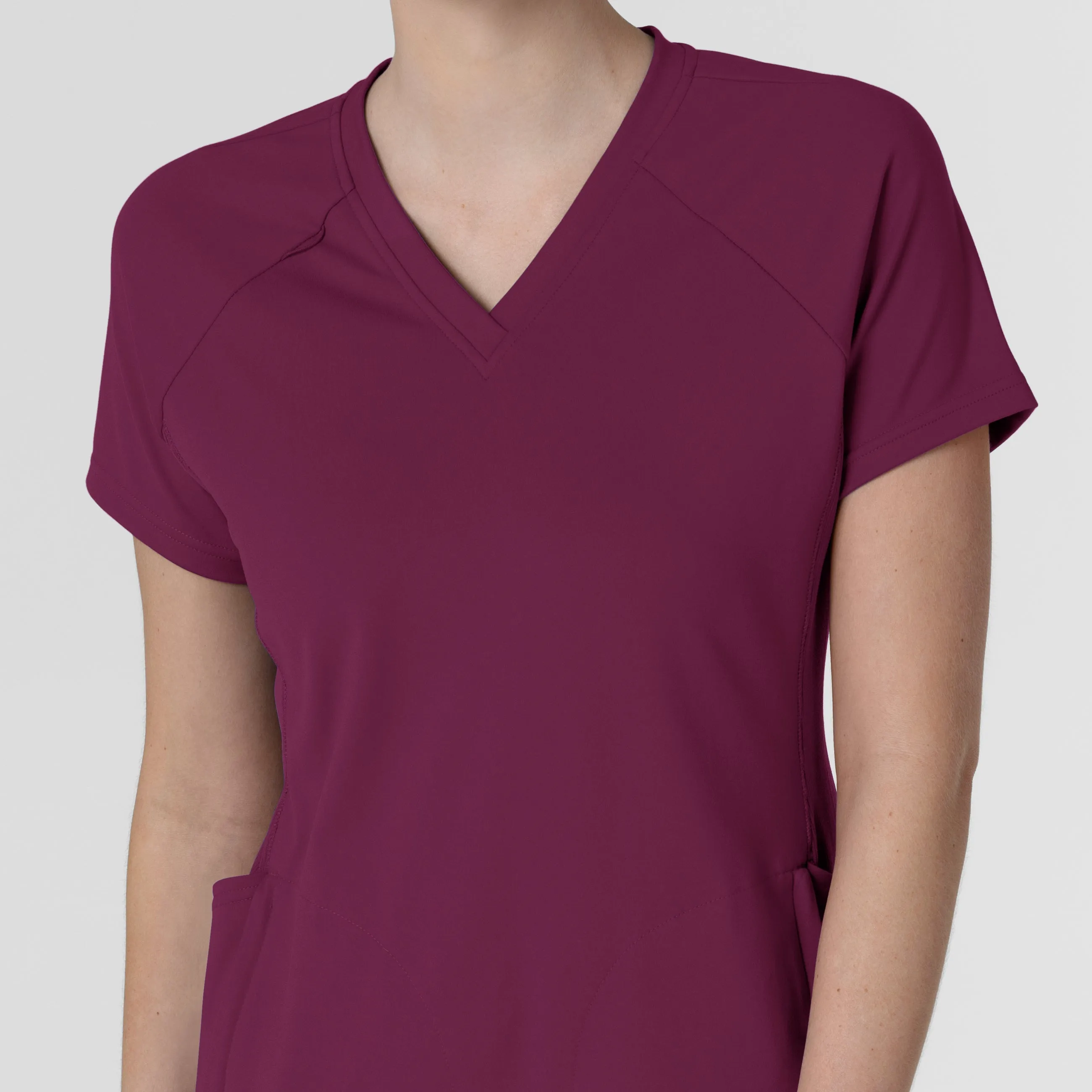 RENEW Knit Women's Flex-n-Reach V-Neck Raglan Scrub Top - Wine