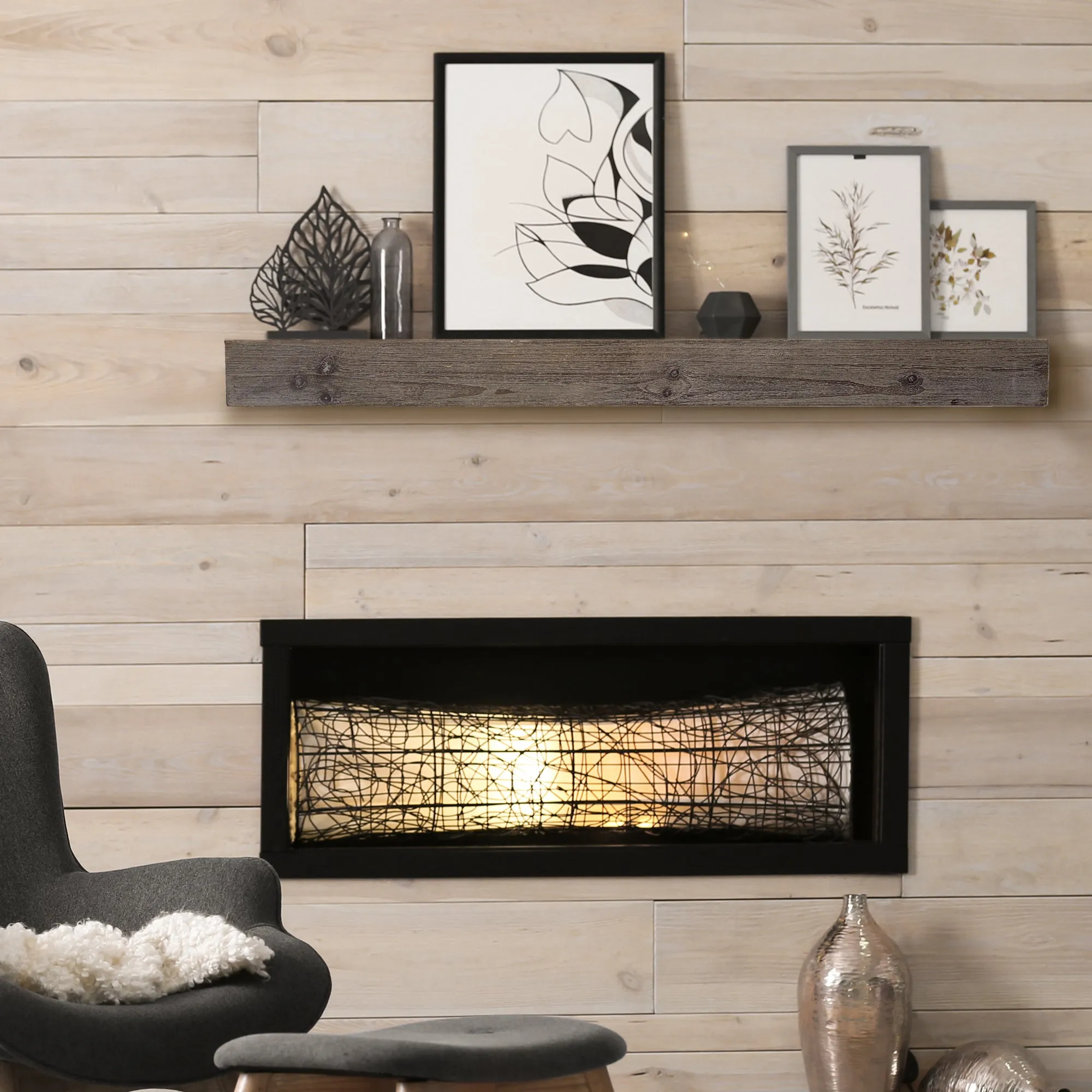 Rustic Wood Floating Wall Shelf - Large/Grey