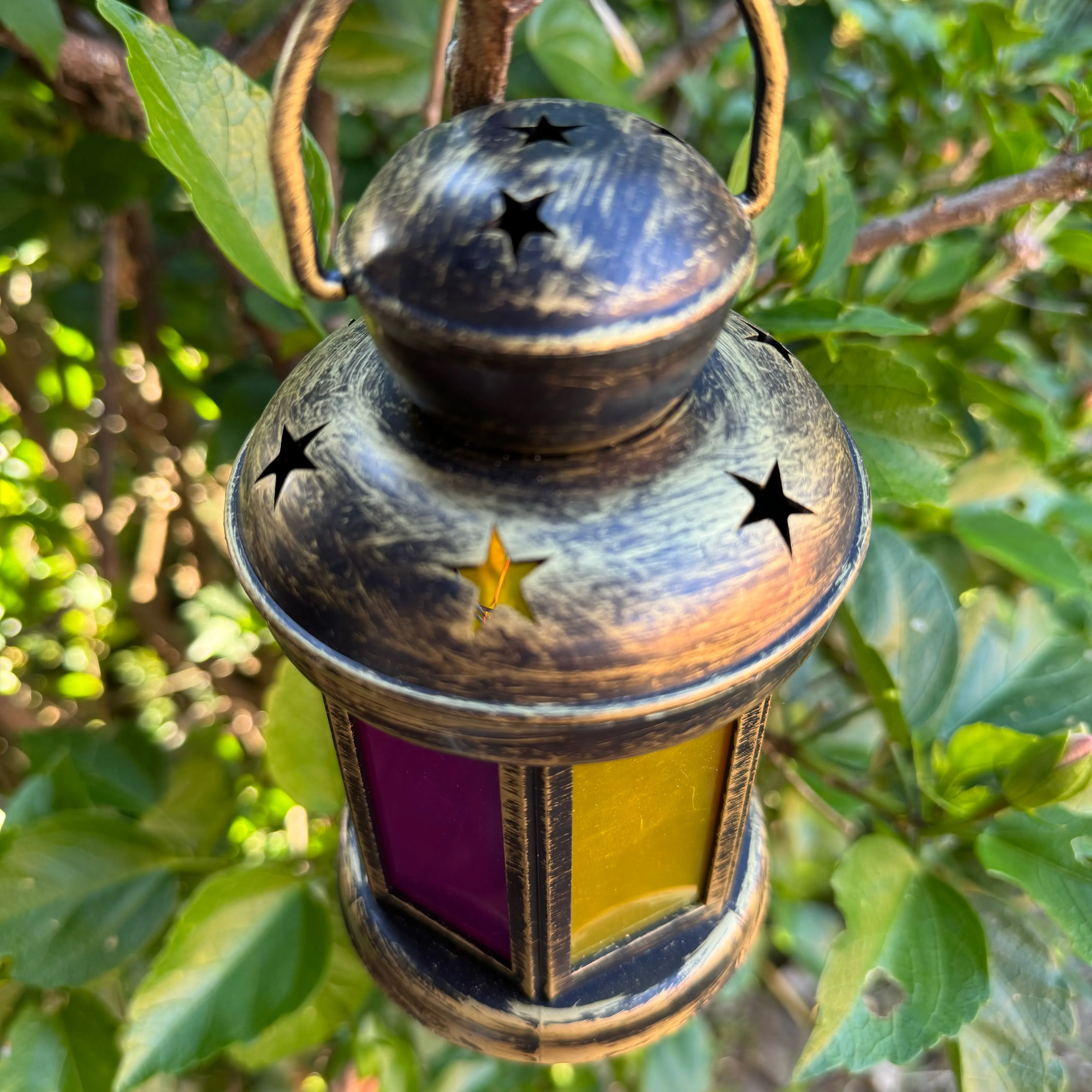 SALE - Moroccan 6 panel coloured LED lantern with fairy lights (batteries incl)