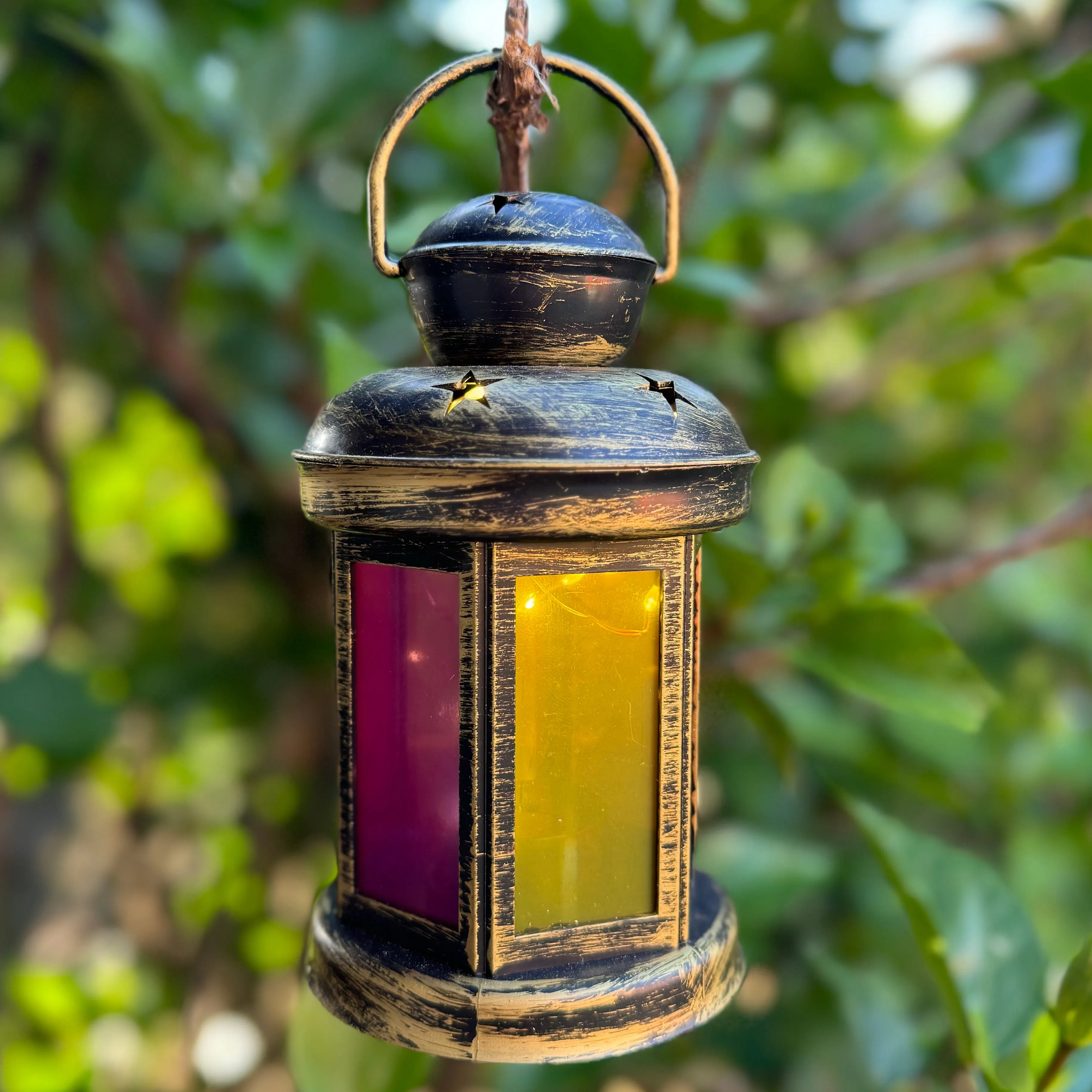 SALE - Moroccan 6 panel coloured LED lantern with fairy lights (batteries incl)