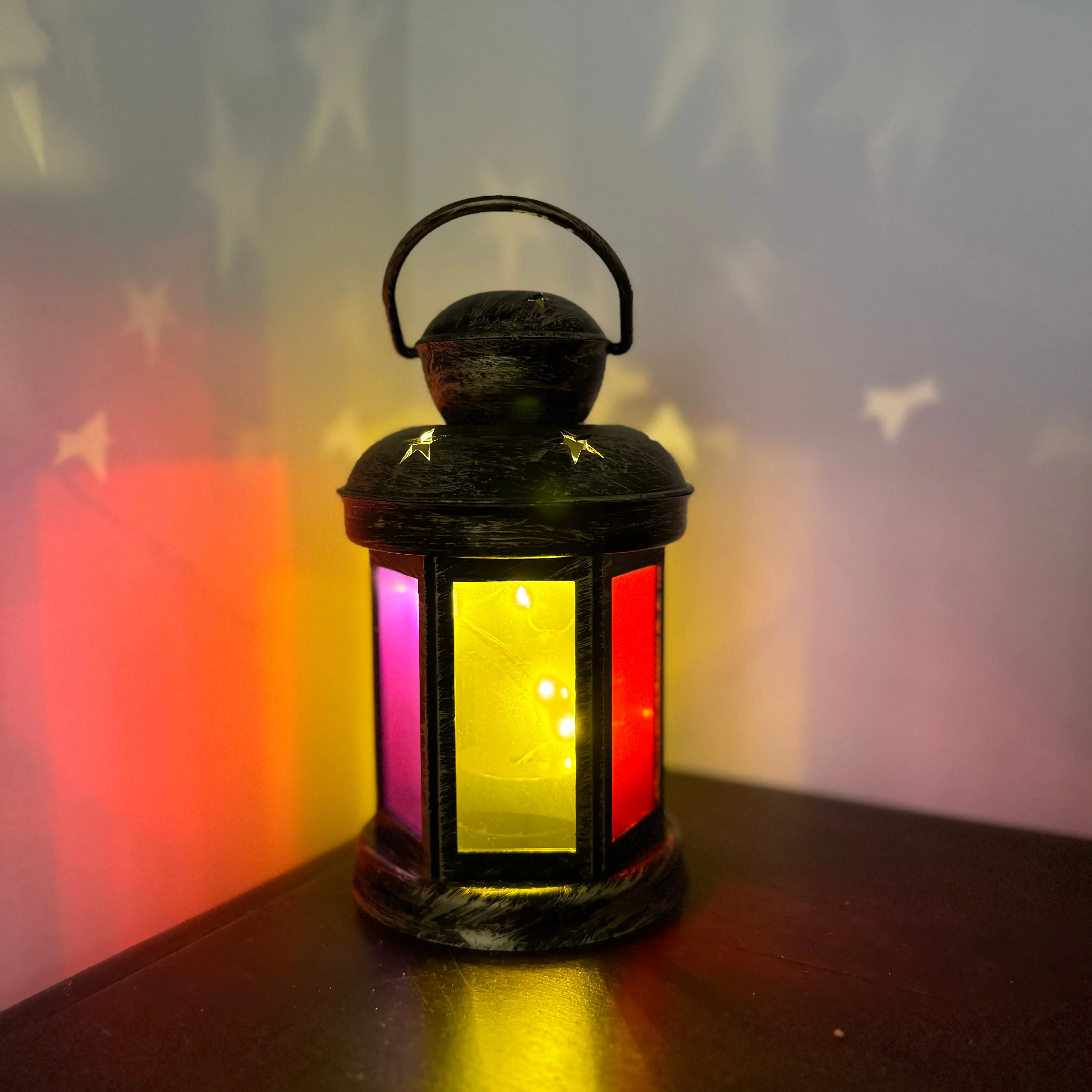 SALE - Moroccan 6 panel coloured LED lantern with fairy lights (batteries incl)