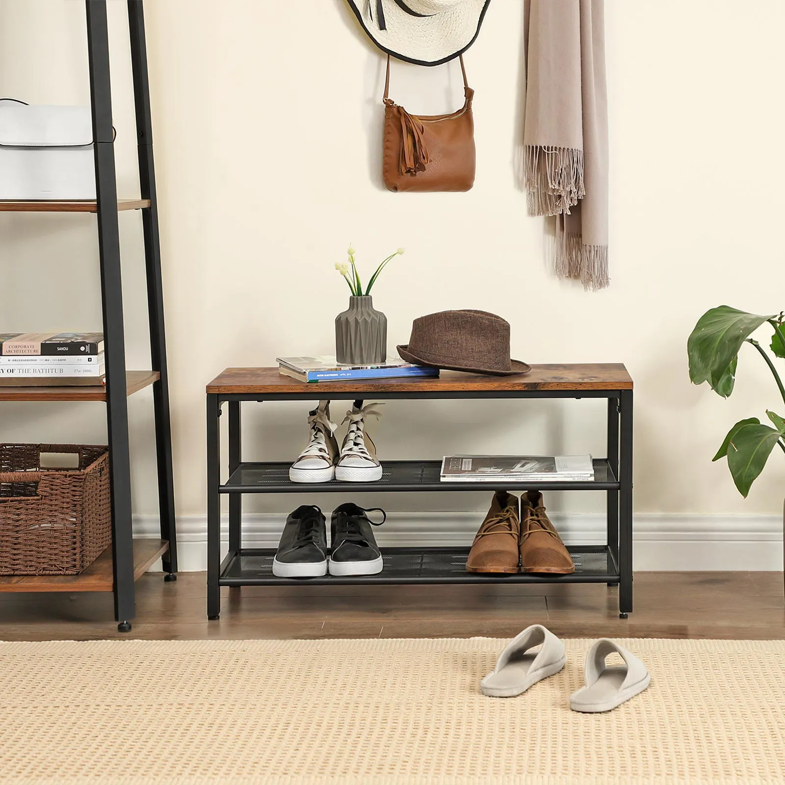 Shoe Bench with 2 Mesh Shelves