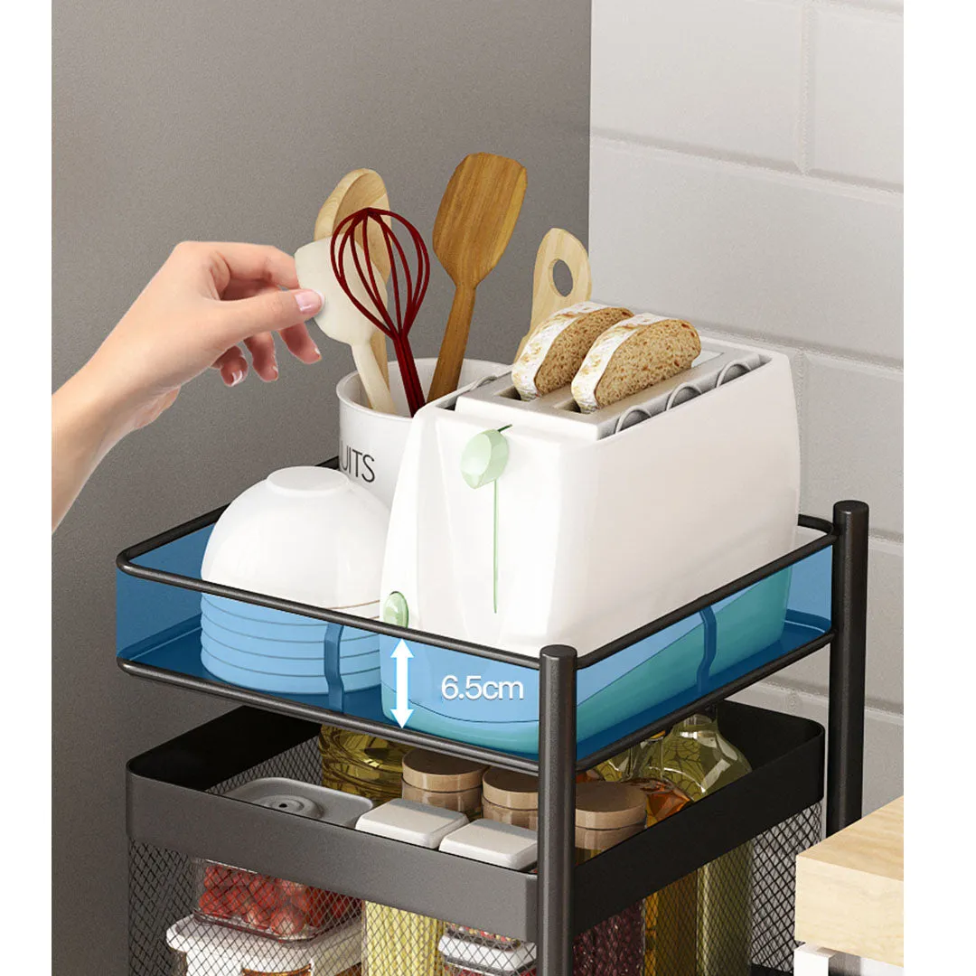 SOGA 4 Tier Steel Square Rotating Kitchen Cart Multi-Functional Shelves Portable Storage Organizer with Wheels