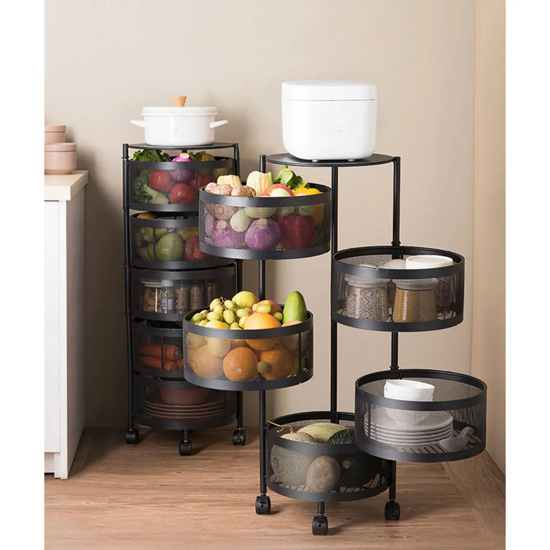 SOGA 5 Tier Steel Round Rotating Kitchen Cart Multi-Functional Shelves Portable Storage Organizer with Wheels