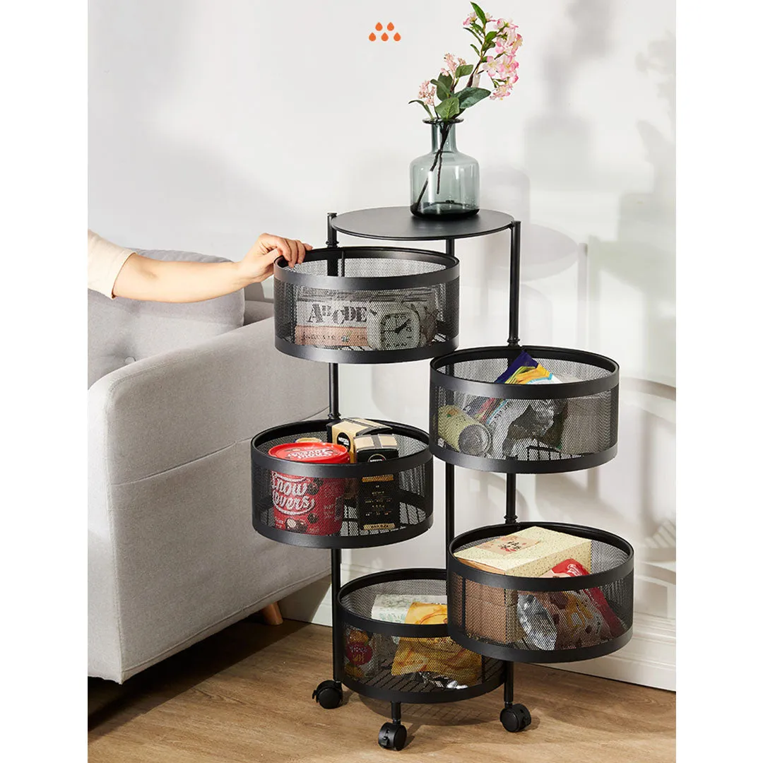 SOGA 5 Tier Steel Round Rotating Kitchen Cart Multi-Functional Shelves Portable Storage Organizer with Wheels