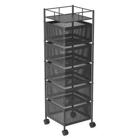 SOGA 5 Tier Steel Square Rotating Kitchen Cart Multi-Functional Shelves Portable Storage Organizer with Wheels