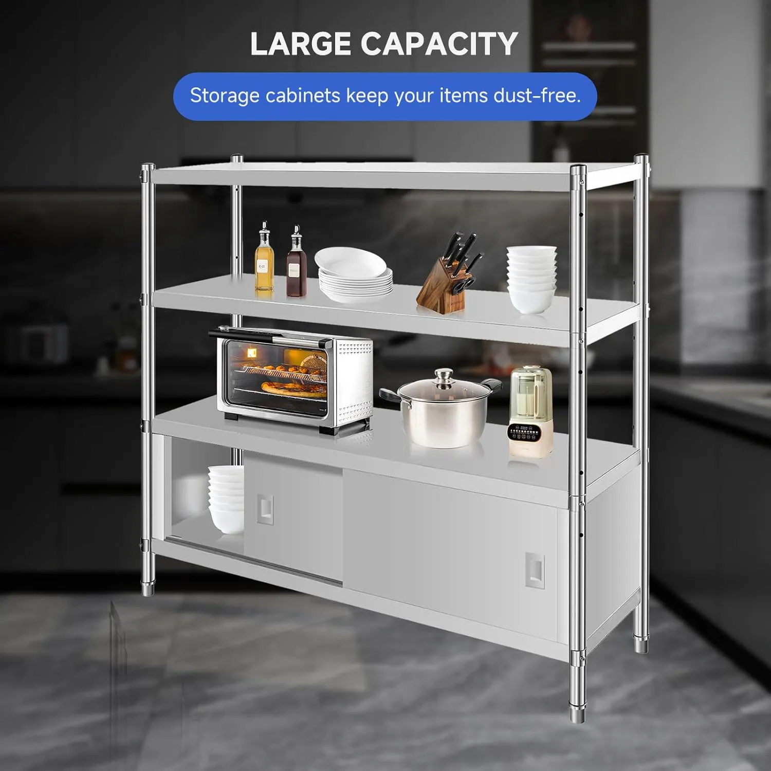 Stainless Steel Shelves, Durable Storage Shelf, Heavy Duty Kitchen Rack