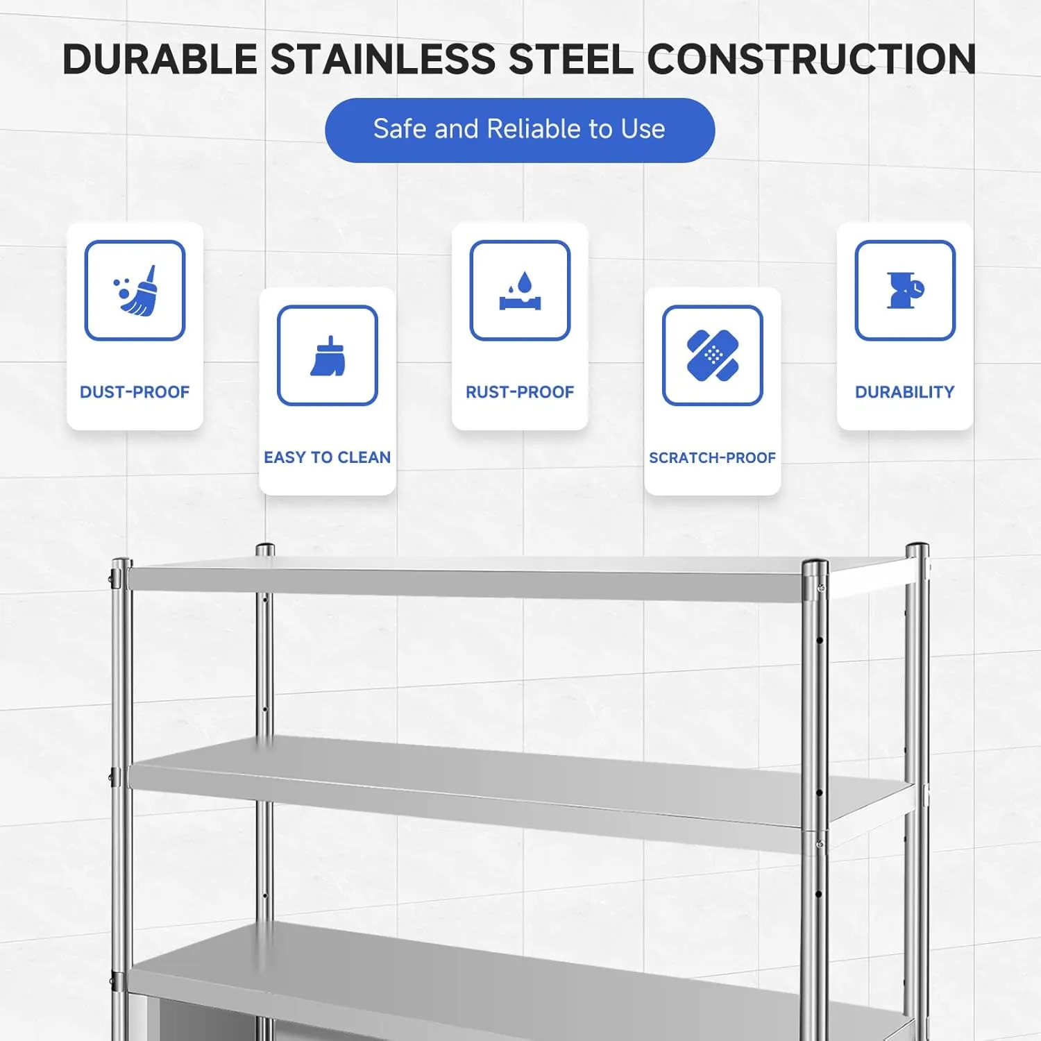 Stainless Steel Shelves, Durable Storage Shelf, Heavy Duty Kitchen Rack