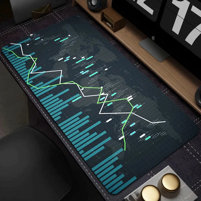 Stock Market Candle Chart Mouse Mat Gaming Keyboard Mat Large Non-Slip Mouse Pad Gamer HD Print Mousepad Game Rubber Accessories