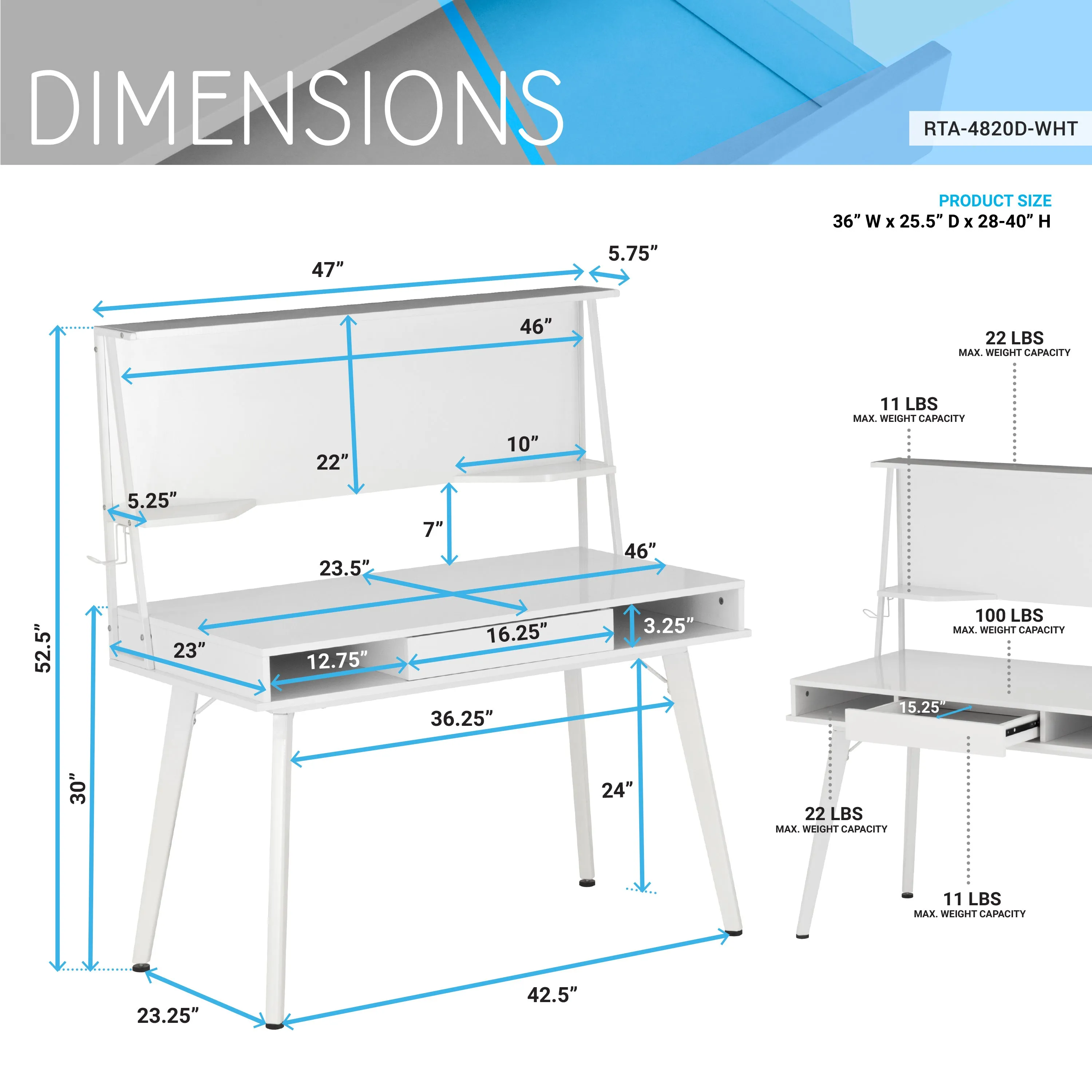 Study Computer Desk with Storage & Magnetic Dry Erase White Board