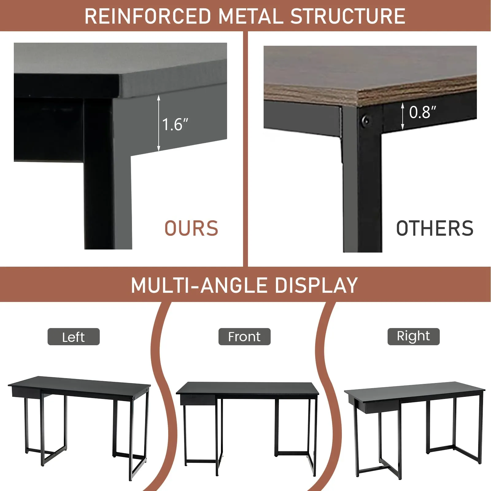 Tangkula 48” Computer Desk with Drawer, Home Office Desk with Sturdy Metal Frame