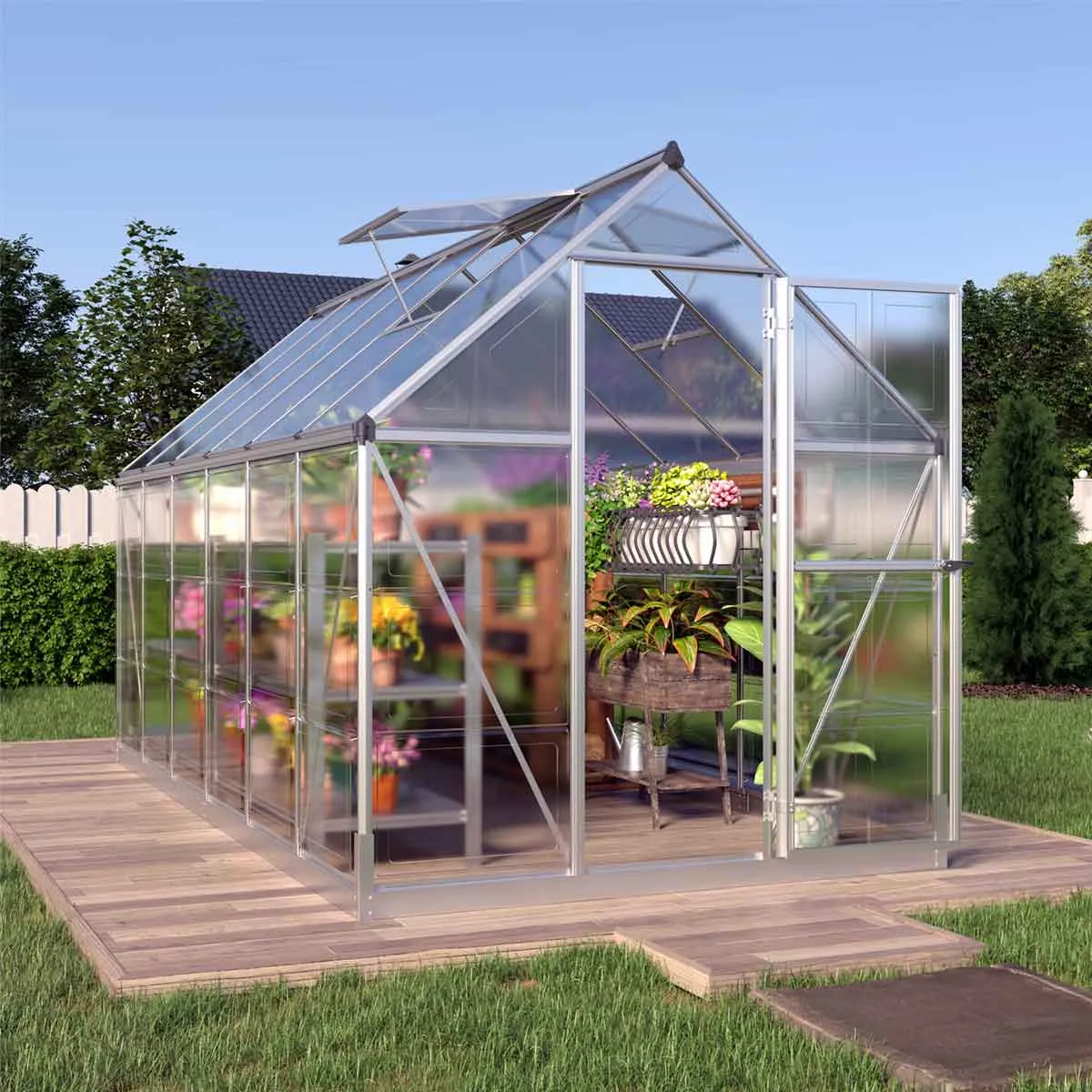 TMG Industrial 6’ x 12’ Crystal Clear Greenhouse, Aluminum Frame, Integrated Gutter System, Roof Vents, TMG-GH612