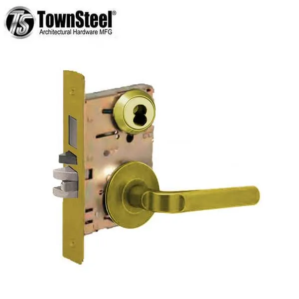 TownSteel - MS - Heavy Duty Designer Mortise Lock - Entrance - 2-3/4″ Backset - Optional Door Thickness - SFIC Less - Unlacquered Brass - Grade 1